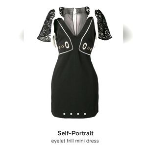 Self Portrait Eyelet Frill Mini Dress Black And White 4 US/ 8 UK